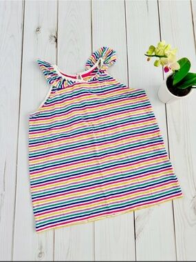Girls Rainbow Striped Ruffle Shoulder Tank Top